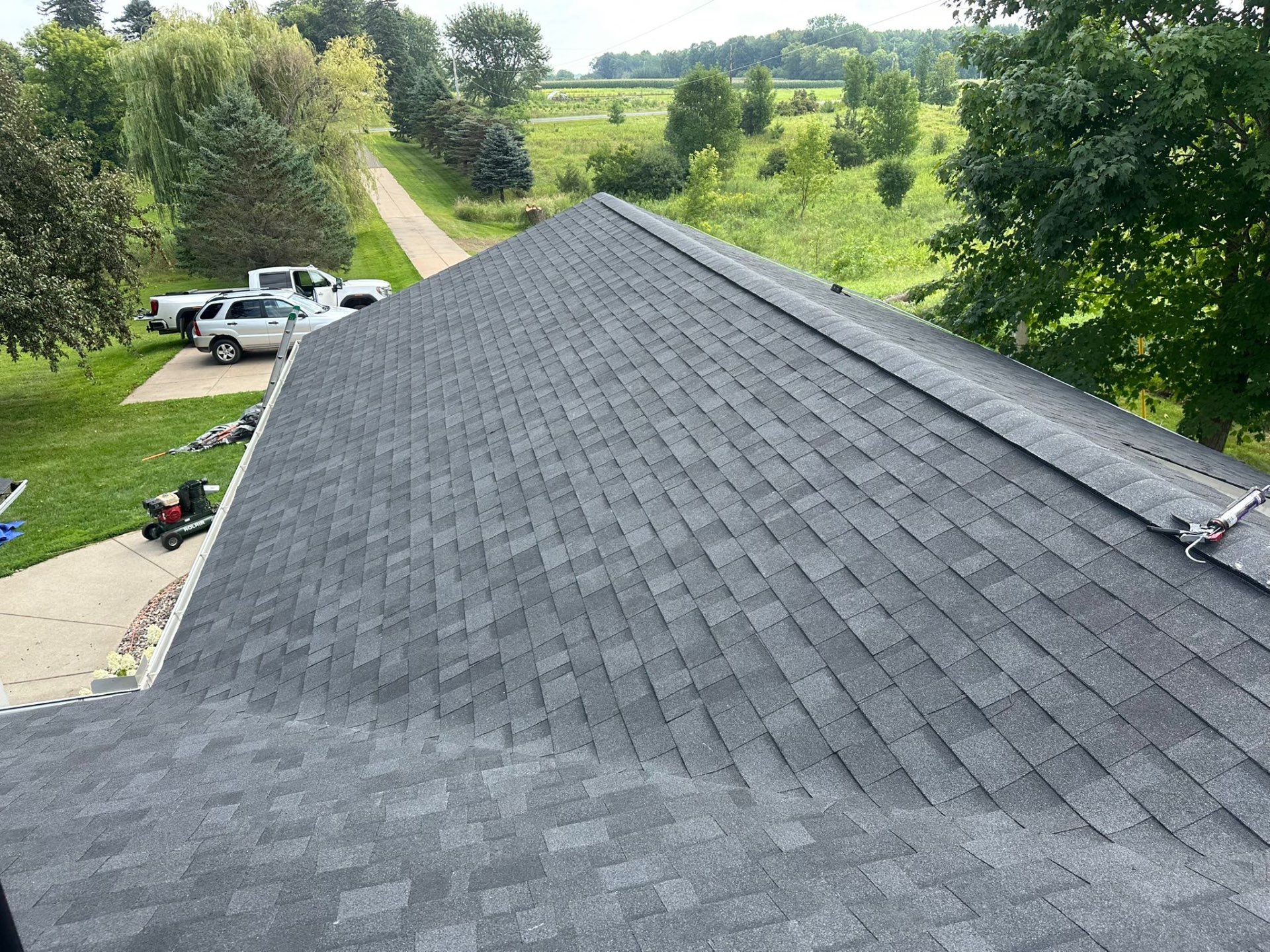 Close-up of newly installed Owens Corning Duration architectural shingles on a Chisago County home