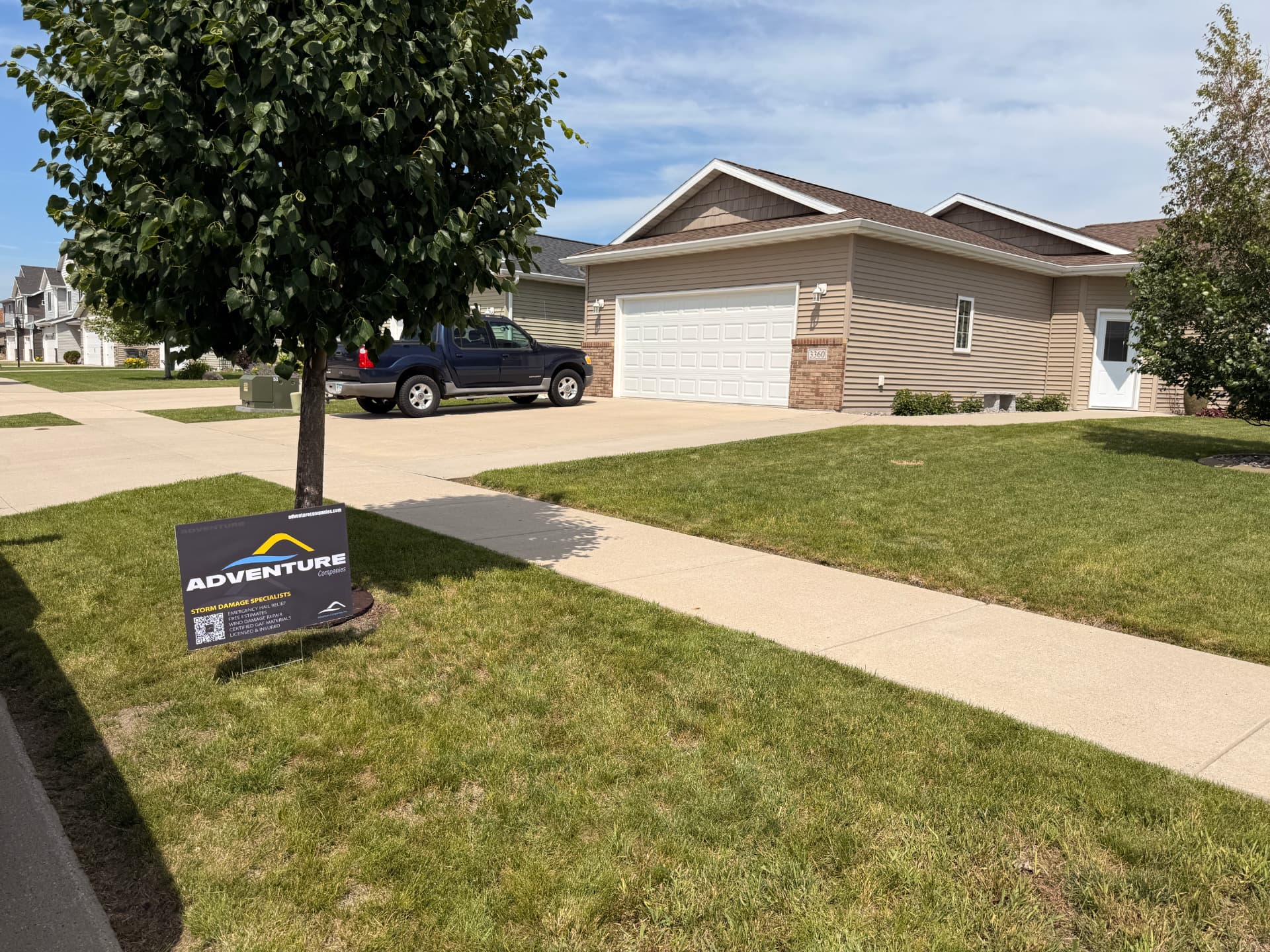New roof on a single-level rambler in Moorhead, Minnesota following the June 2026 hail and wind storm